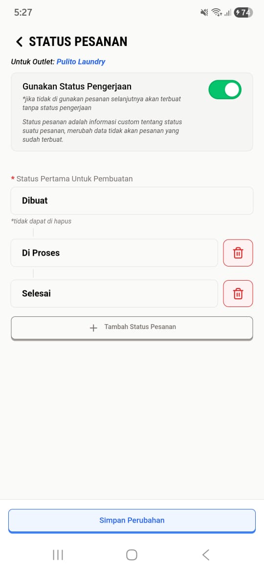Pengaturan Status Pesanan