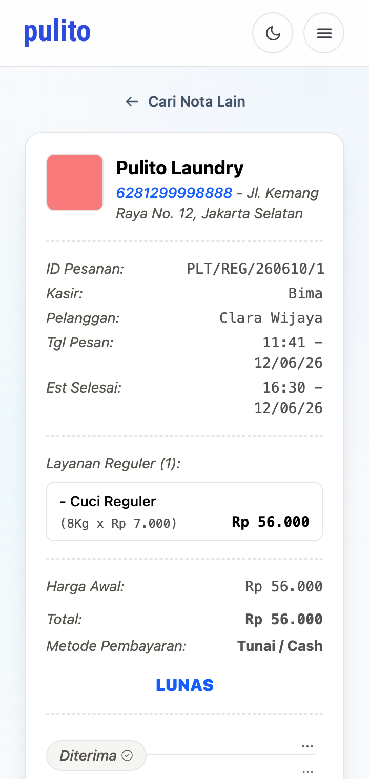 Tampilan Nota Digital untuk Pelanggan