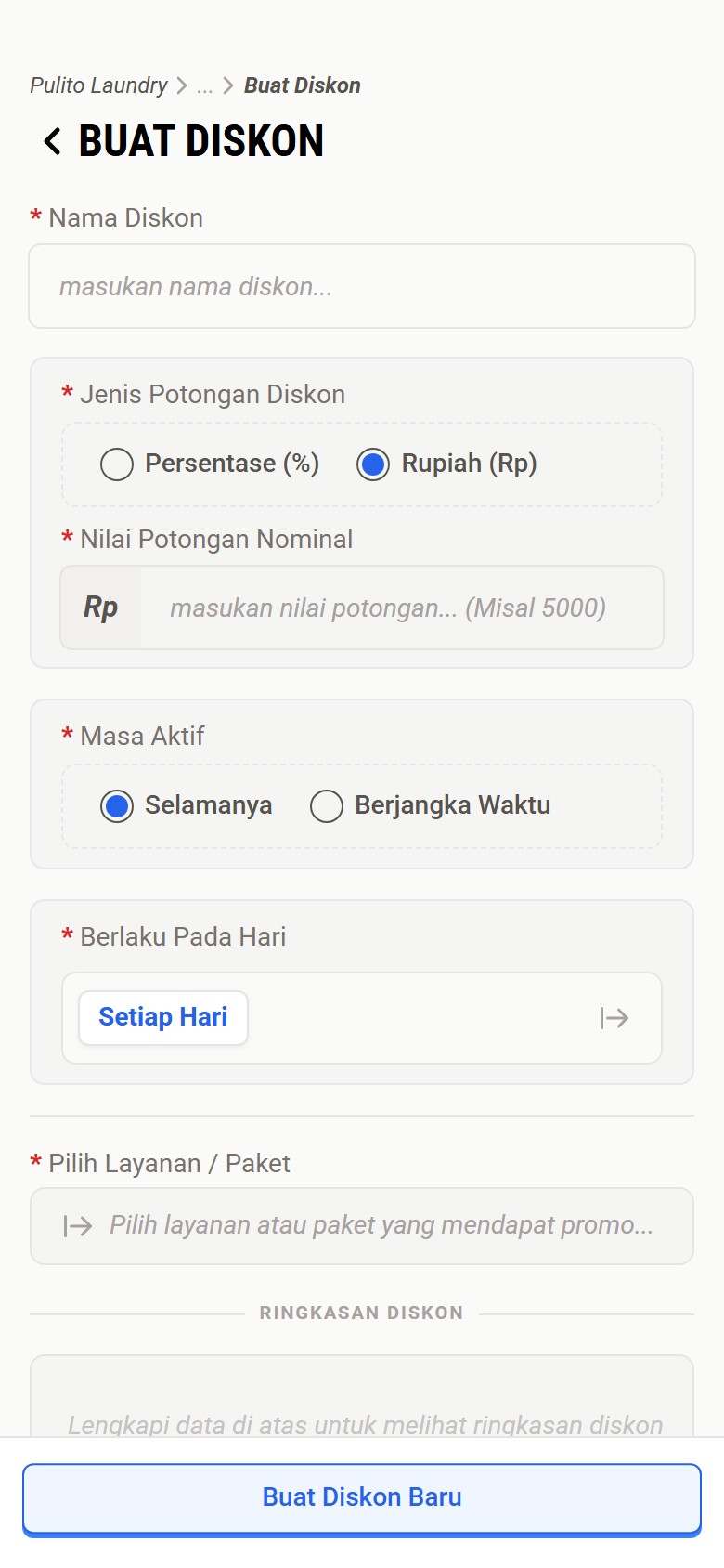 Form Buat Diskon