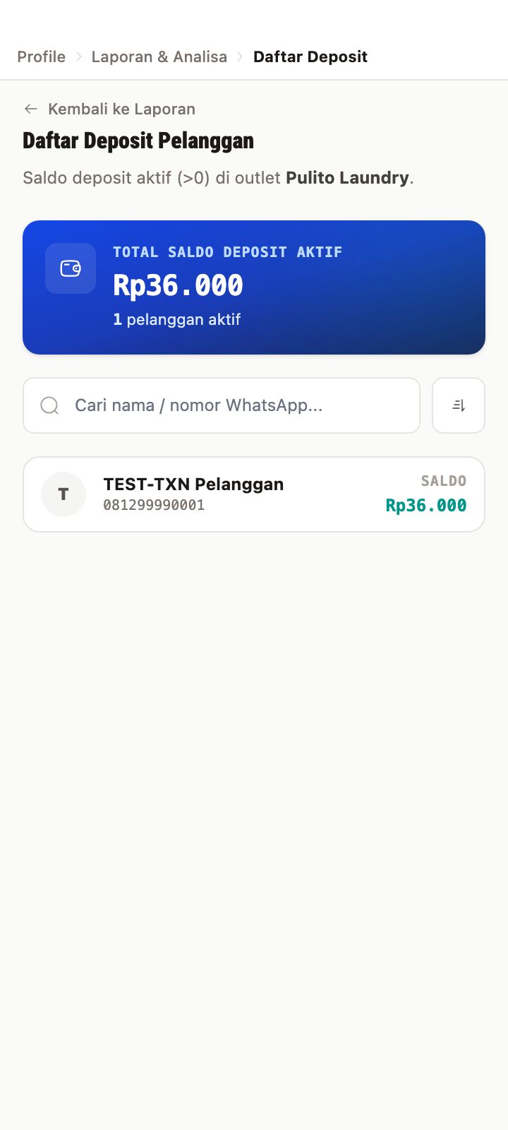 Riwayat Deposit Pelanggan