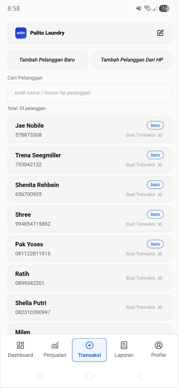 Daftar Database Pelanggan