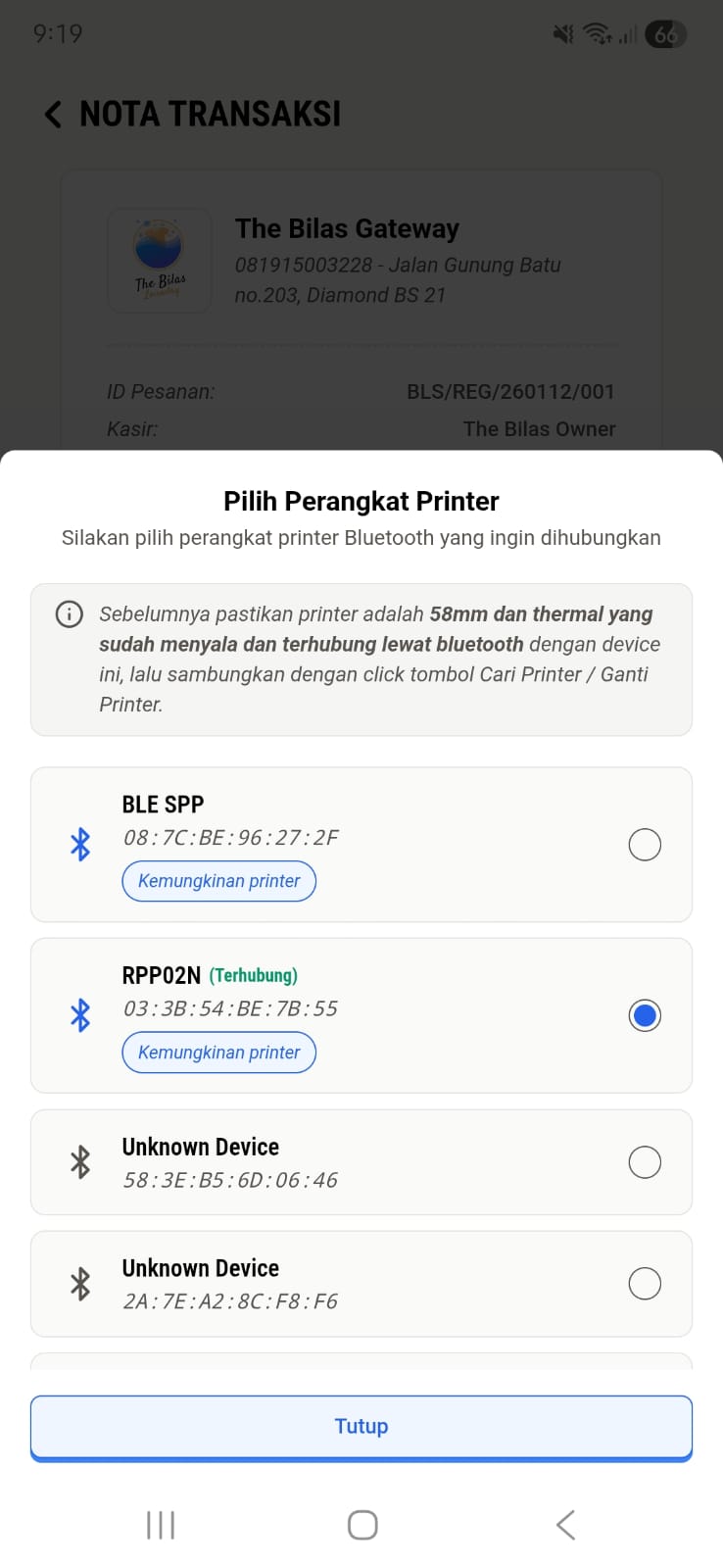 Status Printer Terhubung