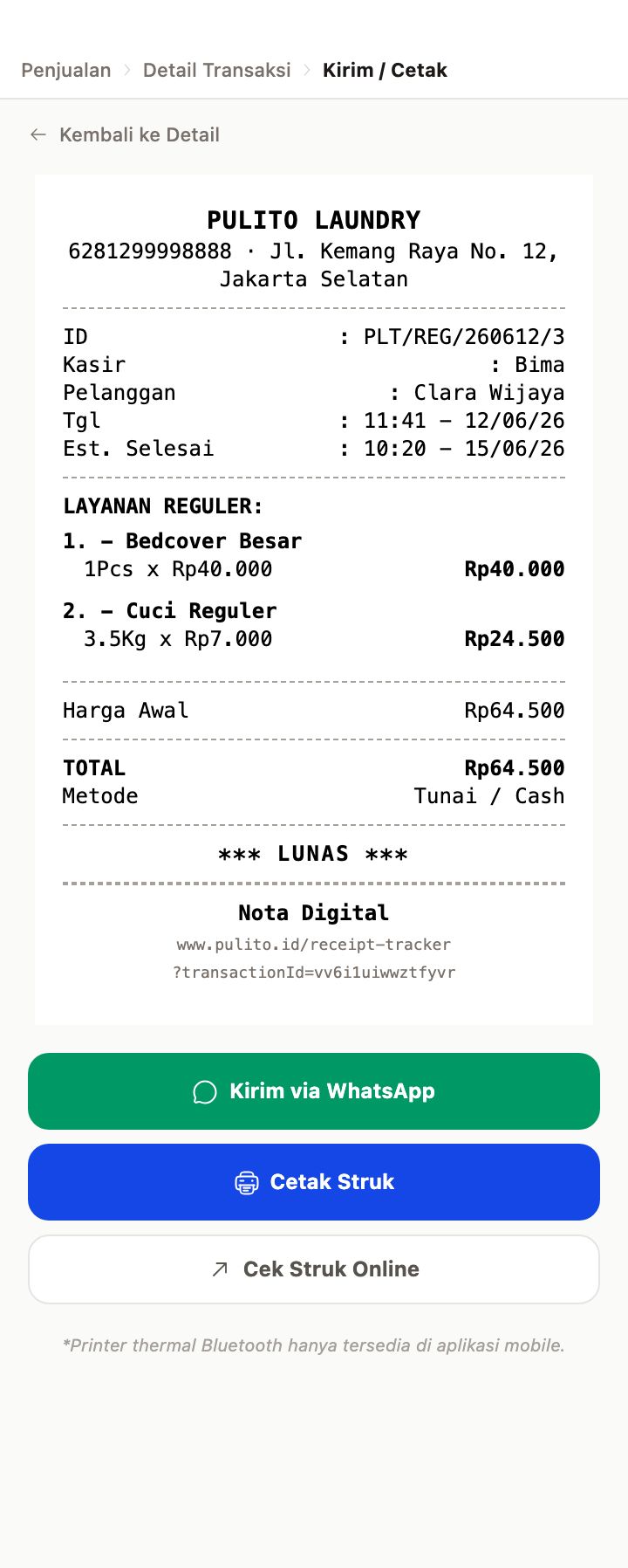 Status Printer Terhubung