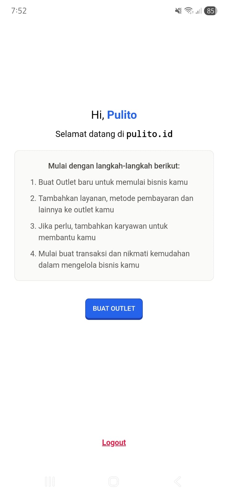 Halaman Welcome